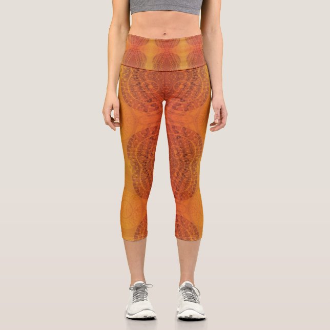 Acceptance | Red Orange Yellow Boho Medallions Capri Leggings (Front)