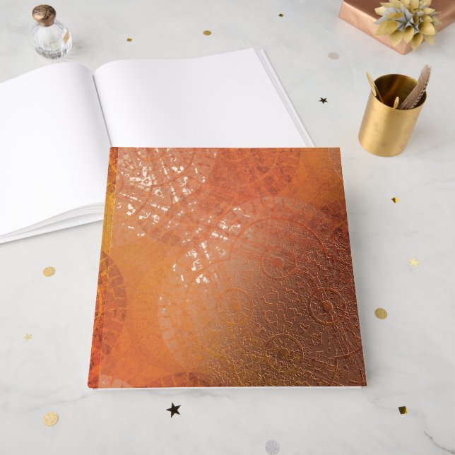 Acceptance | Red Orange Yellow Boho Medallions Foil Guest Book (Front Open)