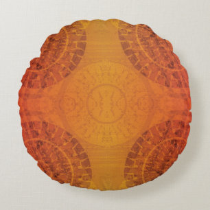 Acceptance Red Orange Yellow Boho Medallions Round Pillow