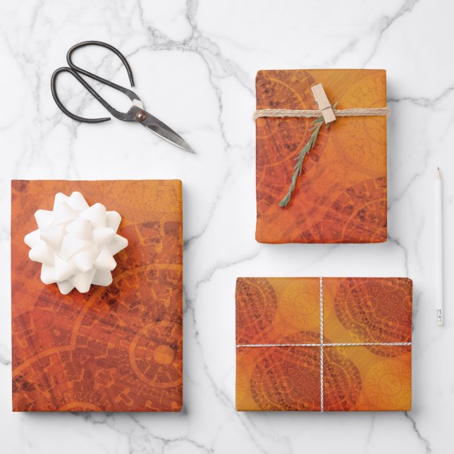 Acceptance | Red Orange Yellow Boho Medallions Wrapping Paper Sheets (Front)