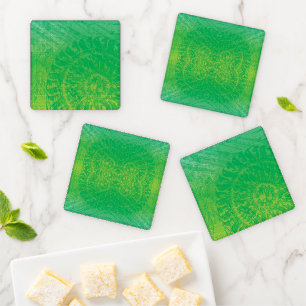 Acceptance   Yellow Green Blue Boho Medallions Coaster Set