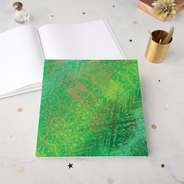 Acceptance | Yellow Green Blue Boho Medallions Foil Guest Book (Front Open)