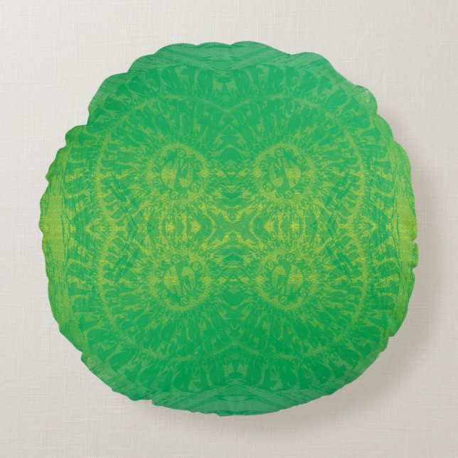Acceptance | Yellow Green Blue Boho Medallions Round Pillow (Front)