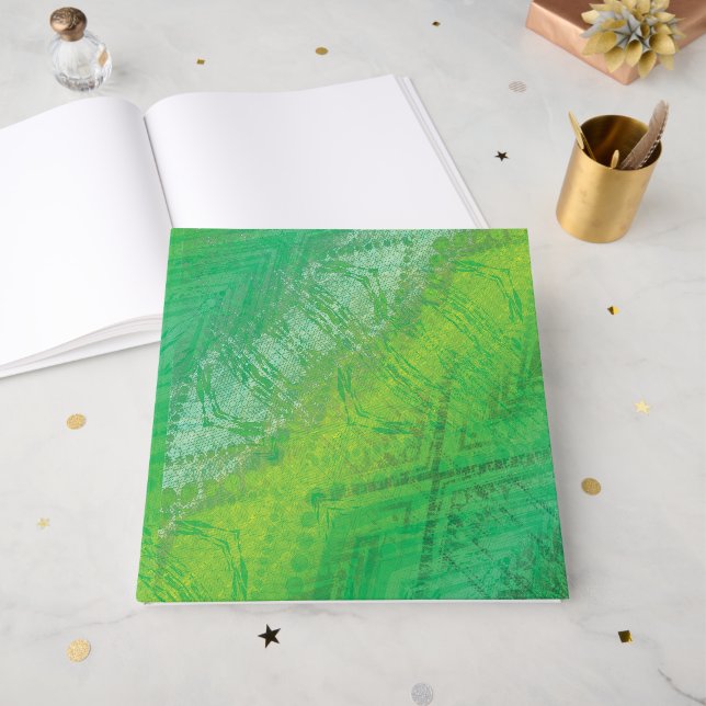 Acceptance | Yellow Green Blue Shibori Pattern Foil Guest Book (Front Open)