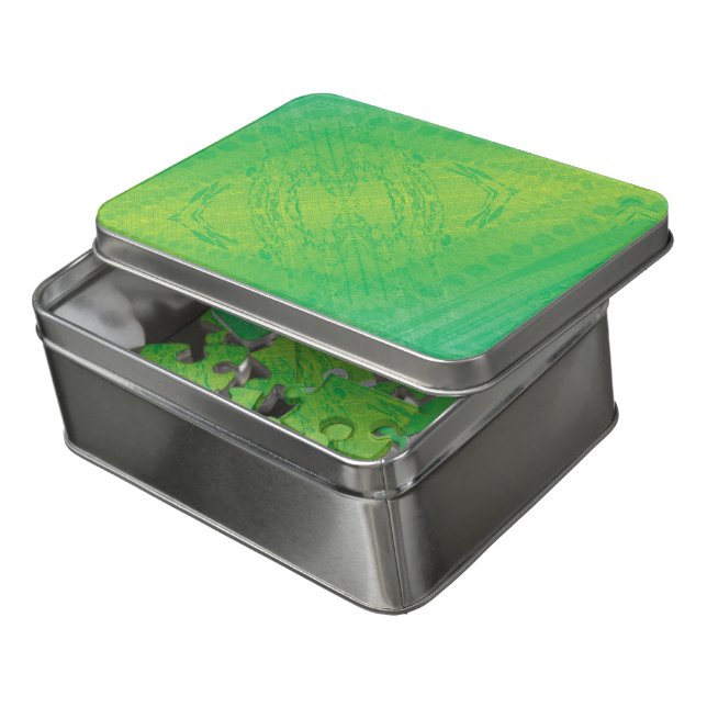 Acceptance | Yellow Green Blue Shibori Pattern Jigsaw Puzzle (Lid Open)