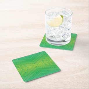 Acceptance   Yellow Green Blue Shibori Pattern Square Paper Coaster