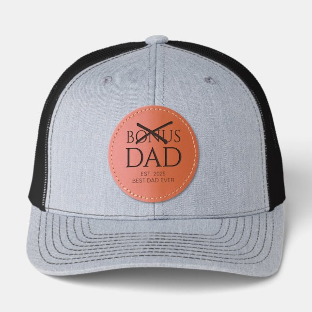 Accepted DAD Adopted BONUS DAD Established Leather Patch Hat (Front)