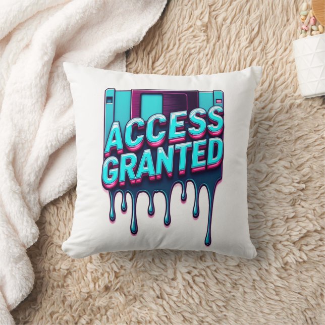 Access Granted | Retro Hacker Floppy Disk Graphic Throw Pillow (Blanket)