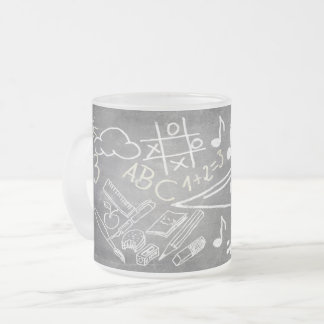 Accessories for enrollment in chalkboard style frosted glass coffee mug