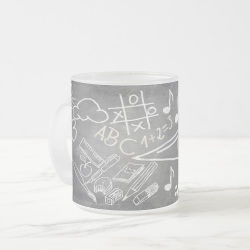 Accessories for enrollment in chalkboard style frosted glass coffee mug