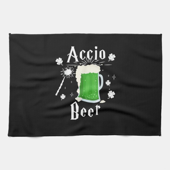Accio Beer Funny St Patrick's Day Drinking T-Shirt Kitchen Towel (Horizontal)