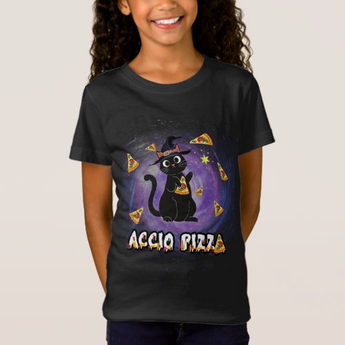Accio Pizza Funny Black Cat Magic Wizard T_Shirt