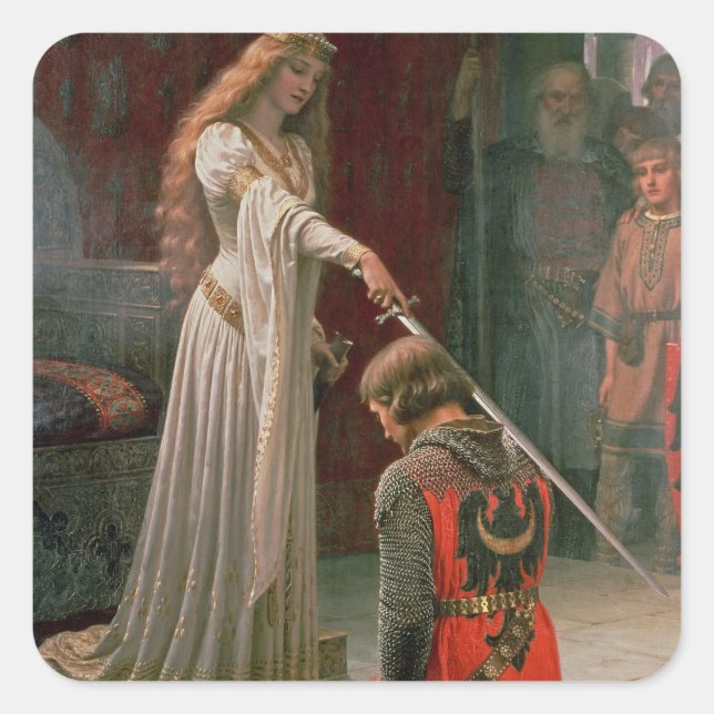 Accolade -Edmond Blair Leighton Middle Ages Knight Square Sticker (Front)