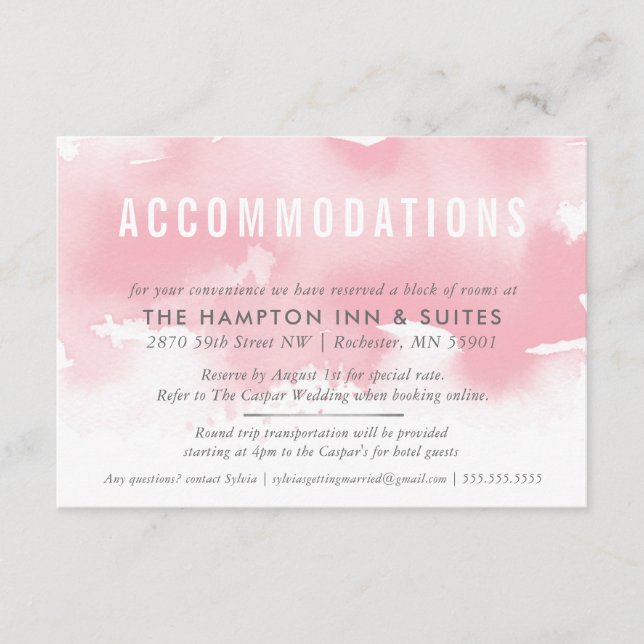 ACCOMMODATION CARD stylish watercolor blush pink (Front)
