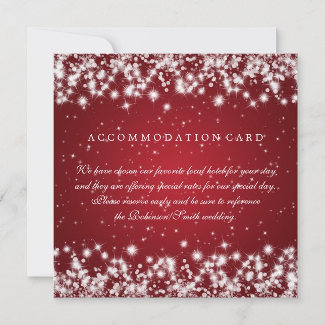 Accommodation Card Wedding Winter Sparkle Red (Front)