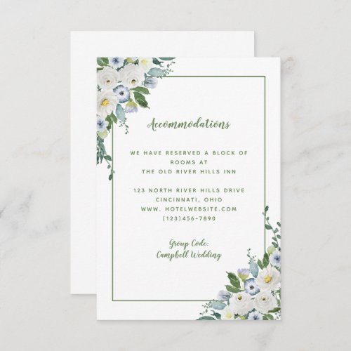 Accommodation Details Elegant Watercolor Green Enclosure Card