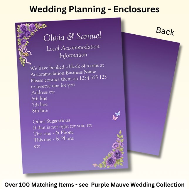 Accommodation Info - Purple Mauve Flowers & White Enclosure Card (Creator Uploaded)