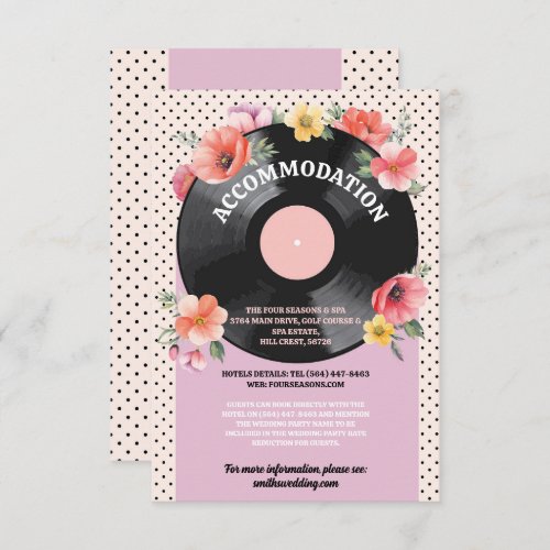 Accommodation Music Record Wedding Floral 1950s  Enclosure Card