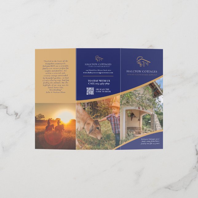 Accommodation template promotional blue gold photo brochure (Outside)