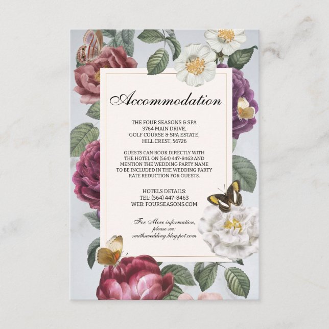 Accommodation Wedding RSVP Floral Butterfly Bloom Enclosure Card (Front)