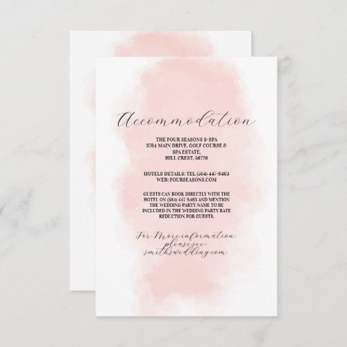 Accommodation Wedding Watercolor Peach Wash  Enclosure Card