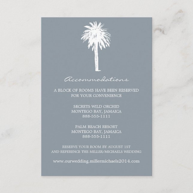 Accommodations Classy Gray Palm Tree Enclosure Card (Front)