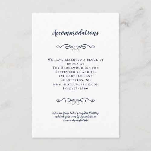Accommodations Elegant Chic Blue Wedding Details Enclosure Card