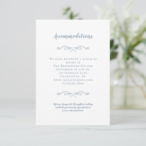 Accommodations Elegant Dusty Blue Wedding Details Enclosure Card