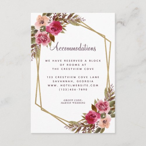 Accommodations Floral Gold Wedding Detail Purple Enclosure Card