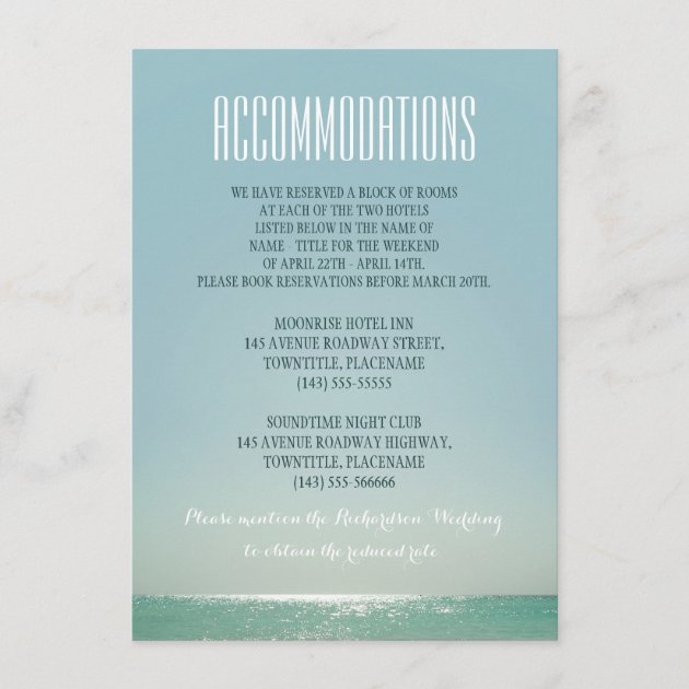 Accommodations For Beach Weddings Enclosure Card