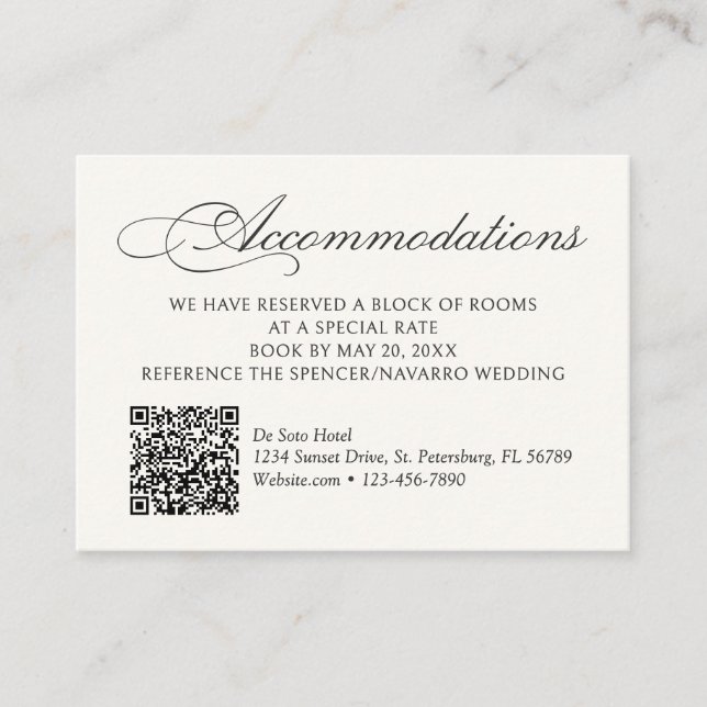 Accommodations Hotel QR Code Enclosure Card (Front)