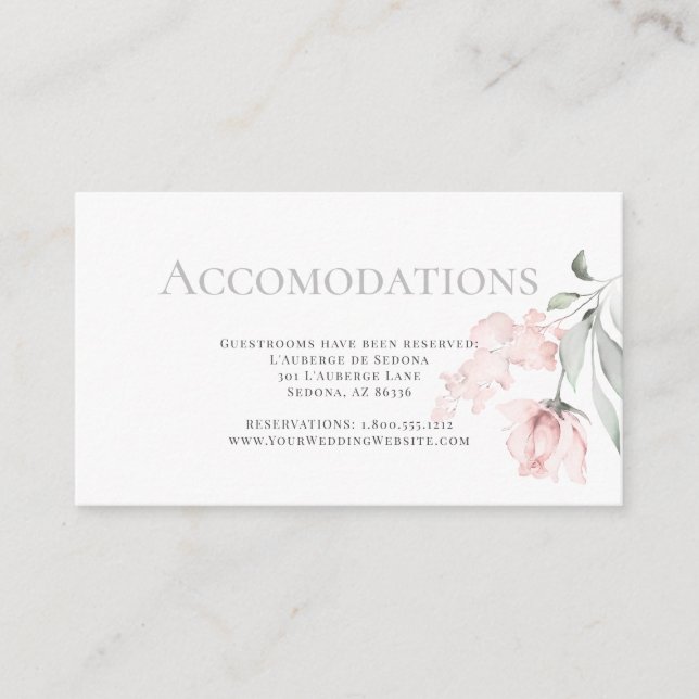 Accommodations Insert Blush Pink Watercolor Roses (Front)