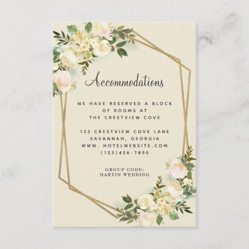 Accommodations Rose Floral Gold Wedding Detail Enclosure Card