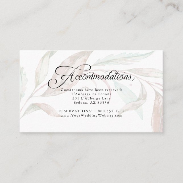 Accommodations  | Sheer Watercolor Wispy Foliage Business Card (Front)