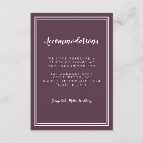 Accommodations Simple Cassis Purple Detail Wedding Enclosure Card