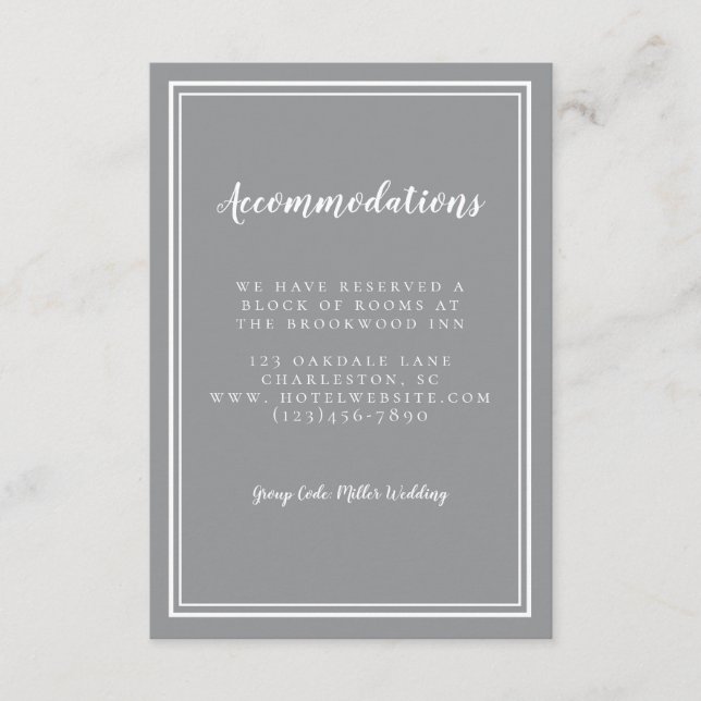 Accommodations Simple Gray Modern Wedding Guest Enclosure Card (Front)