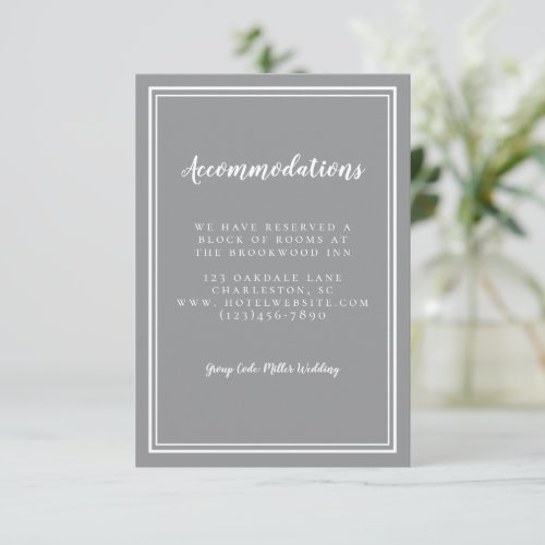 Accommodations Simple Gray Modern Wedding Guest Enclosure Card