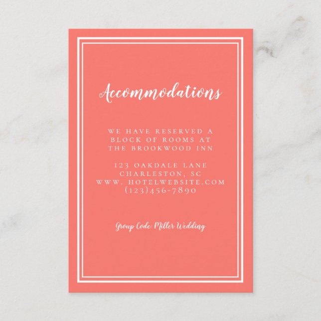 Accommodations Simple Living Coral Detail Wedding Enclosure Card (Front)