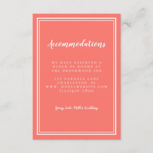 Accommodations Simple Living Coral Detail Wedding Enclosure Card