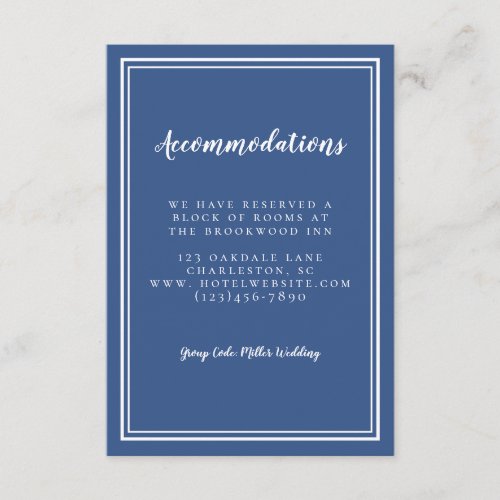 Accommodations Simple Modern Blue White Wedding Enclosure Card