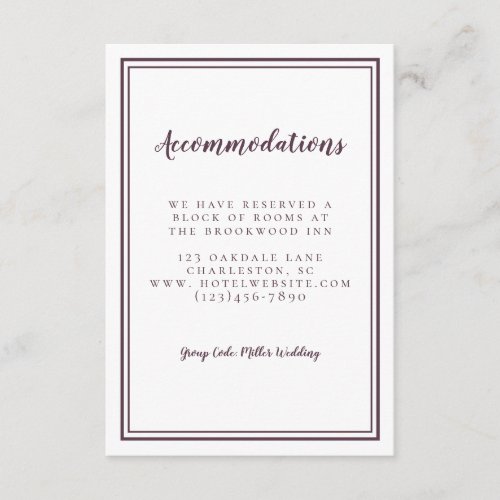 Accommodations Simple Purple Wedding Minimalist Enclosure Card