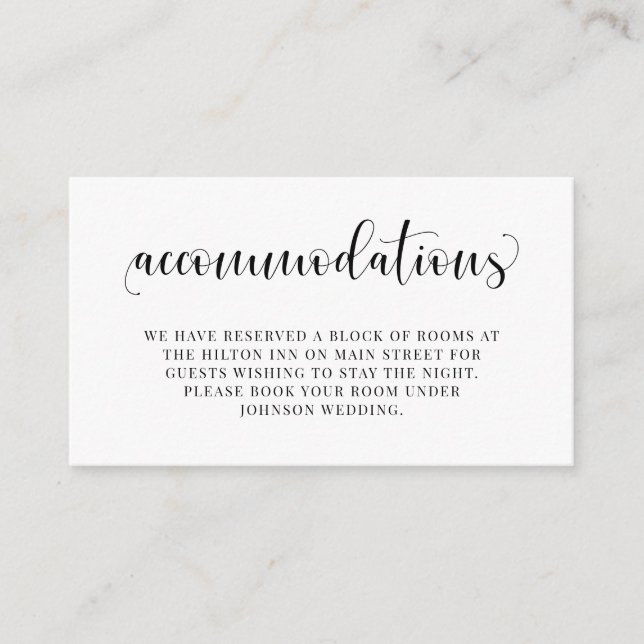 Accommodations Wedding Invitation Insert Card (Front)