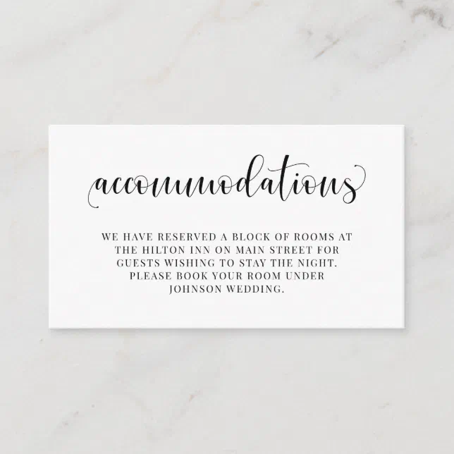 Accommodations Wedding Invitation Insert Card | Zazzle