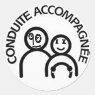 accompanied driving classic round sticker