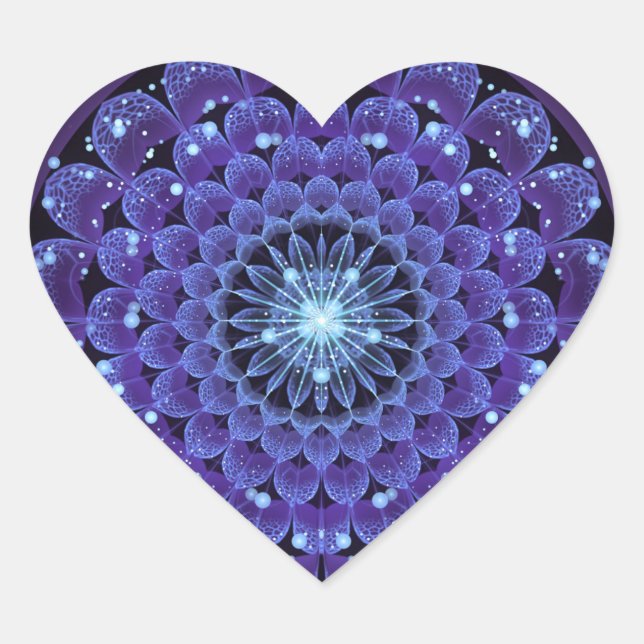 Accordant Electric Blue Fractal Flower Mandala Heart Sticker (Front)