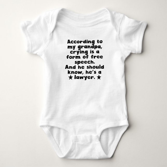According To My Grandpa Crying Is Free Speech Baby Bodysuit (Front)
