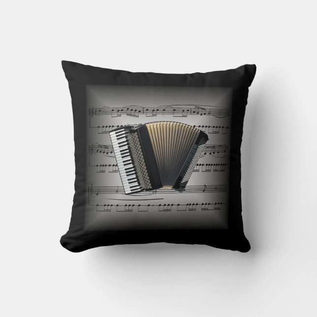 Accordion ~ 3-D Sheet Music ~ Pillow Gray/Black ~ (Front)