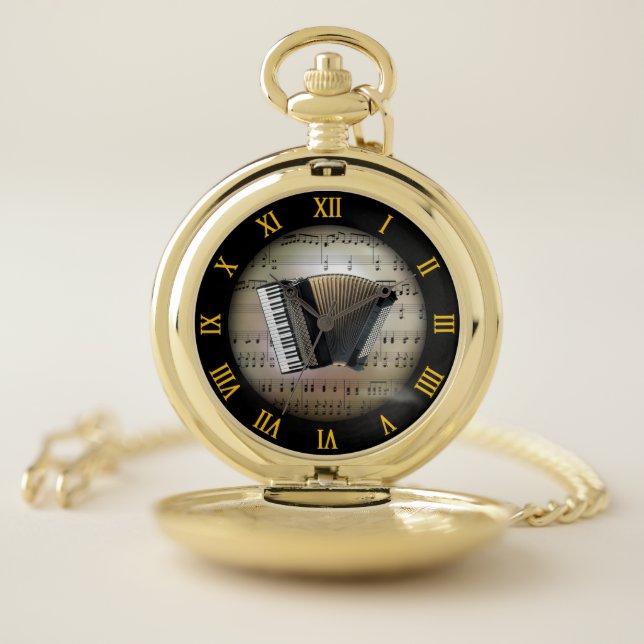 Accordion ~ Background “The Musical Planet” * ~ Pocket Watch (Inside)