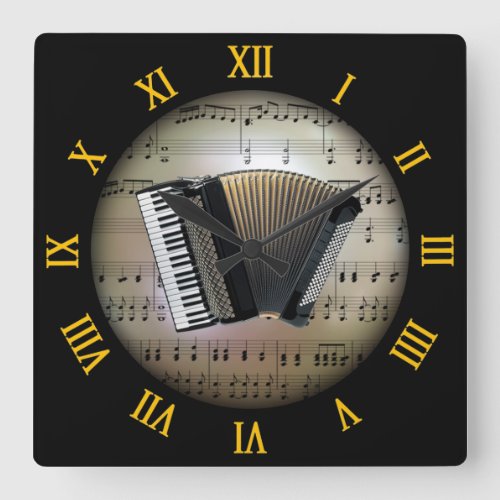 Accordion  Background The Musical Planet   Square Wall Clock