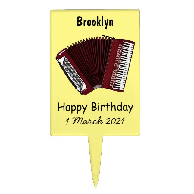 Accordion cartoon illustration cake topper (Front)
